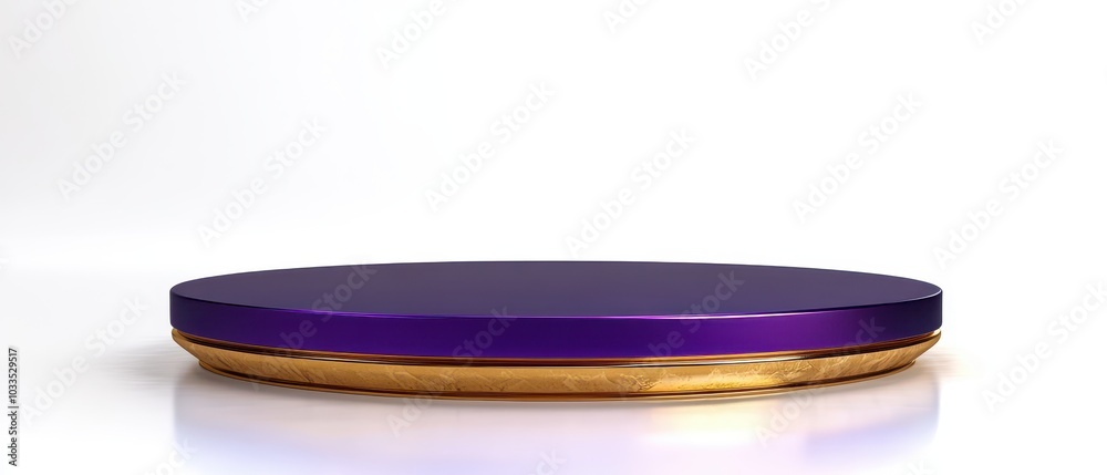 Abstract purple podium with gold metallic textures, suspended in a futuristic setting with reflective surfaces, luxury branding concept Abstract purple podium with gold metallic textures, suspended in a futuristic setting with reflective surfaces, luxury branding concept
