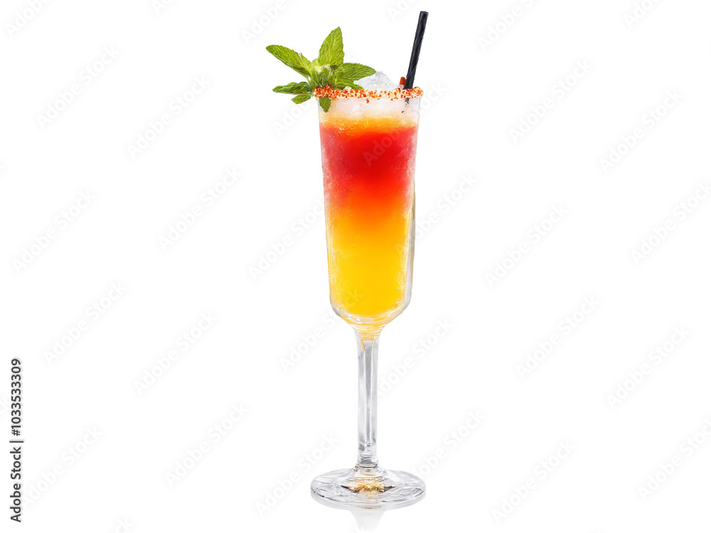 Fog Cutter Swizzle A tall glass with layered orange and red liquid mint sprig and Fog Cutter Swizzle A tall glass with layered orange and red liquid mint sprig and