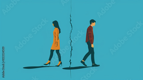 End of marriage or young couple breaking up. Divorcing concept image