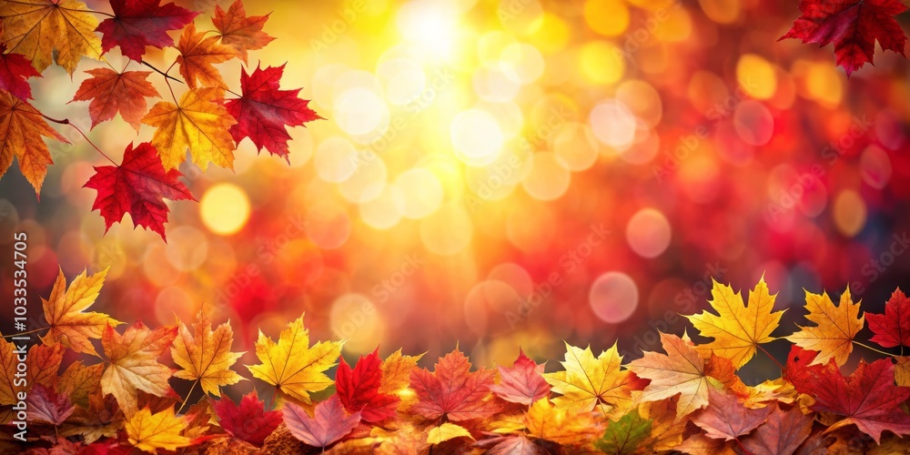 Bright autumn leaves in red and yellow with a glowing background. Banner, background for fall, Thanksgiving, harvest Bright autumn leaves in red and yellow with a glowing background. Banner, background for fall, Thanksgiving, harvest