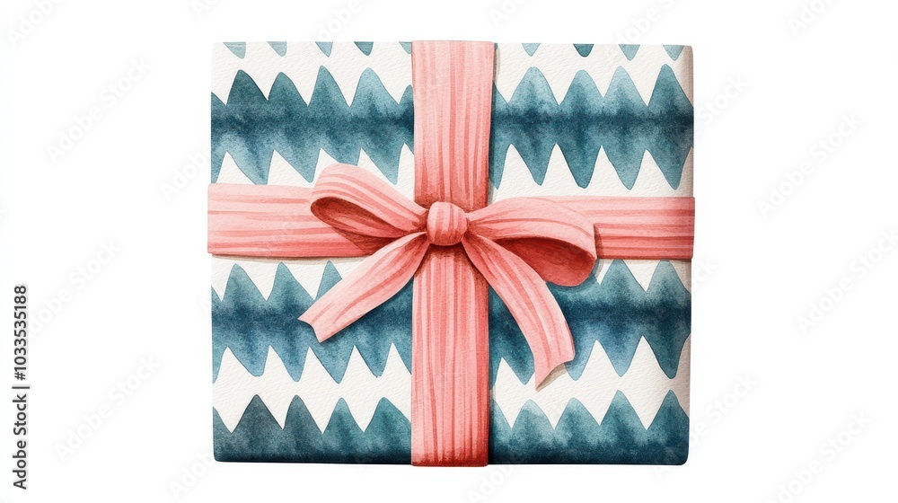 Obraz premium A beautifully wrapped gift with a vibrant pattern and a pink bow, perfect for any special occasion or celebration.