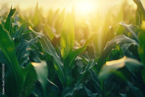 Lush Green Corn Field at Sunset  Nature Background  Summer Harvest  Agricultural Landscape