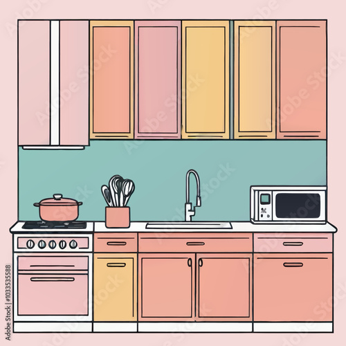 kitchenette pastel vector