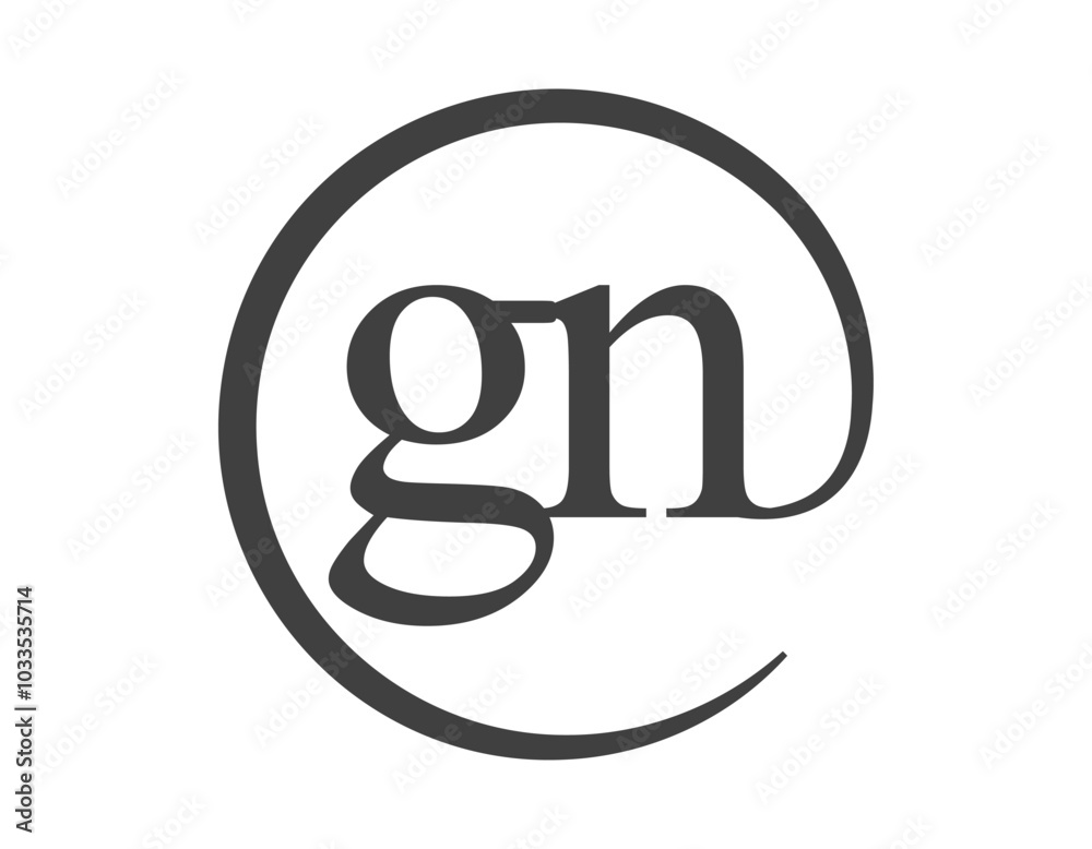 GN logo from two letter with circle shape email sign style. G and N round logotype of business company GN logo from two letter with circle shape email sign style. G and N round logotype of business company