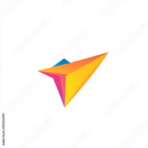 Colorful arrow logo. Abstract geometric arrow shape with vibrant color gradient. Represents direction, progress, and forward motion.