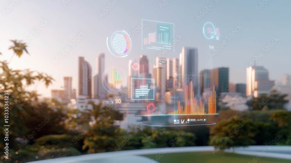 Fototapeta premium Futuristic Hologram Technology in Urban Landscape