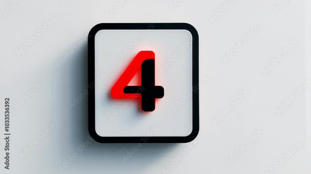 A red and black number four is displayed on a white background A red and black number four is displayed on a white background