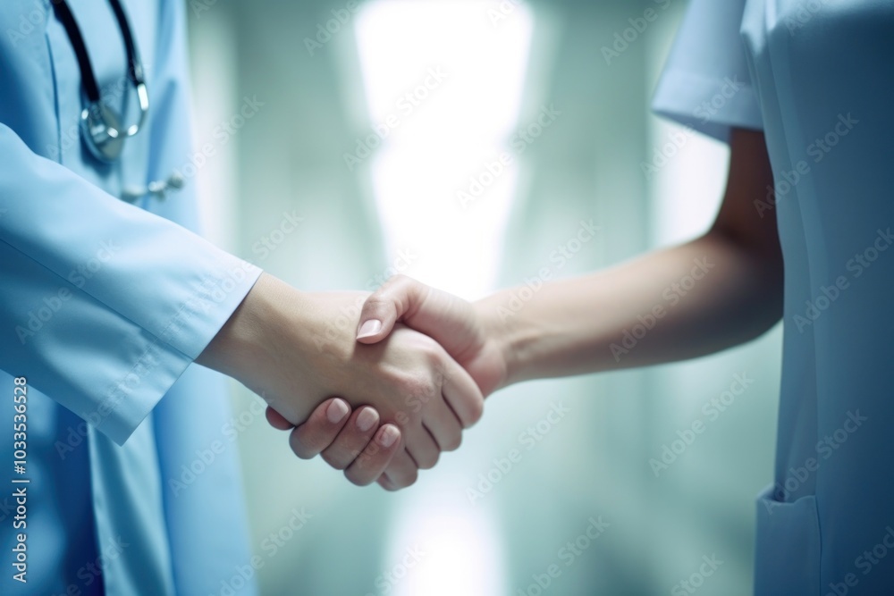 Handshake between a nurse and patient adult stethoscope electronics.