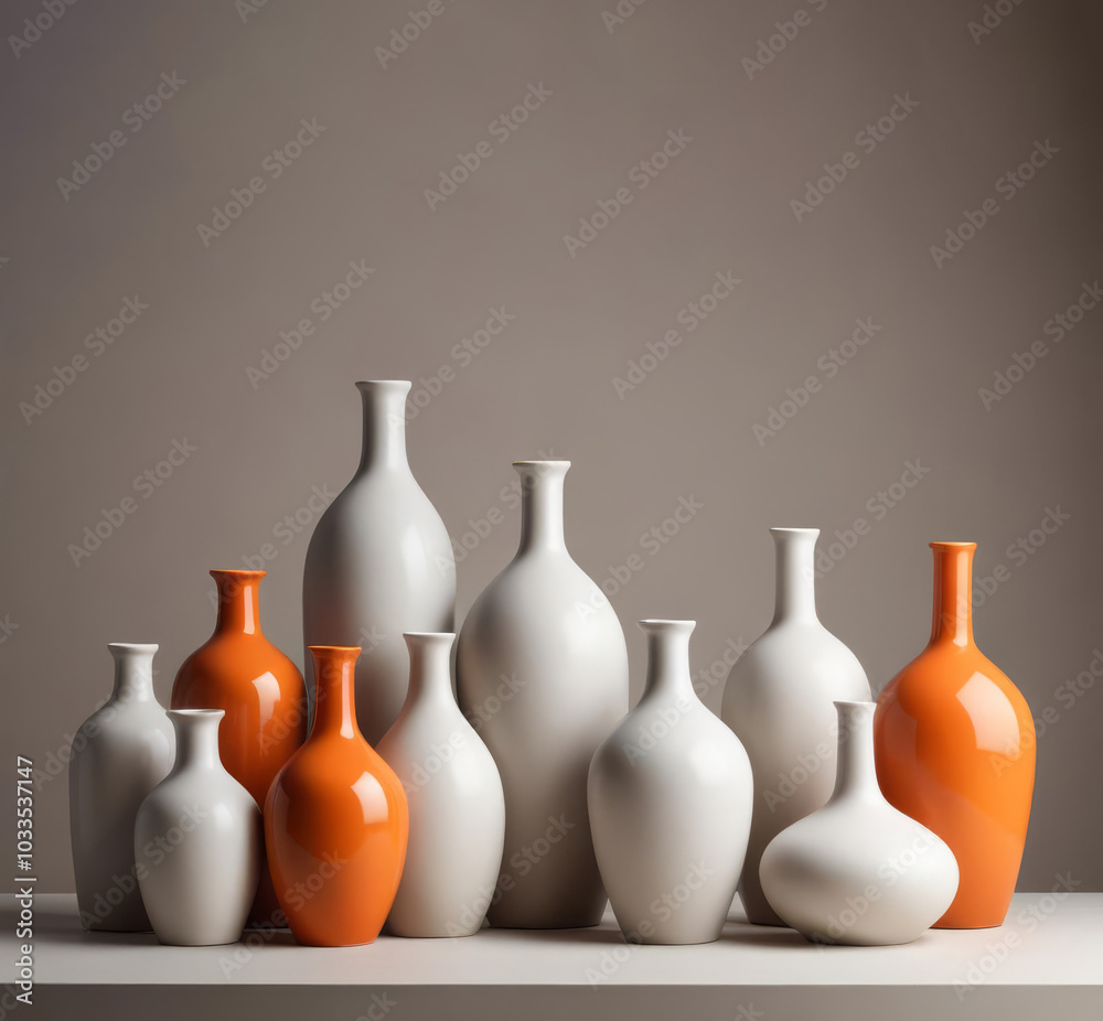 Various ceramic amphoras and vases on a gray background Various ceramic amphoras and vases on a gray background
