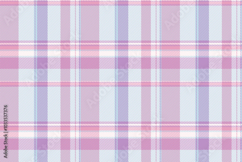 Domestic seamless plaid texture, customize tartan check fabric. Ornamental textile pattern background vector in light and lavender blush colors.