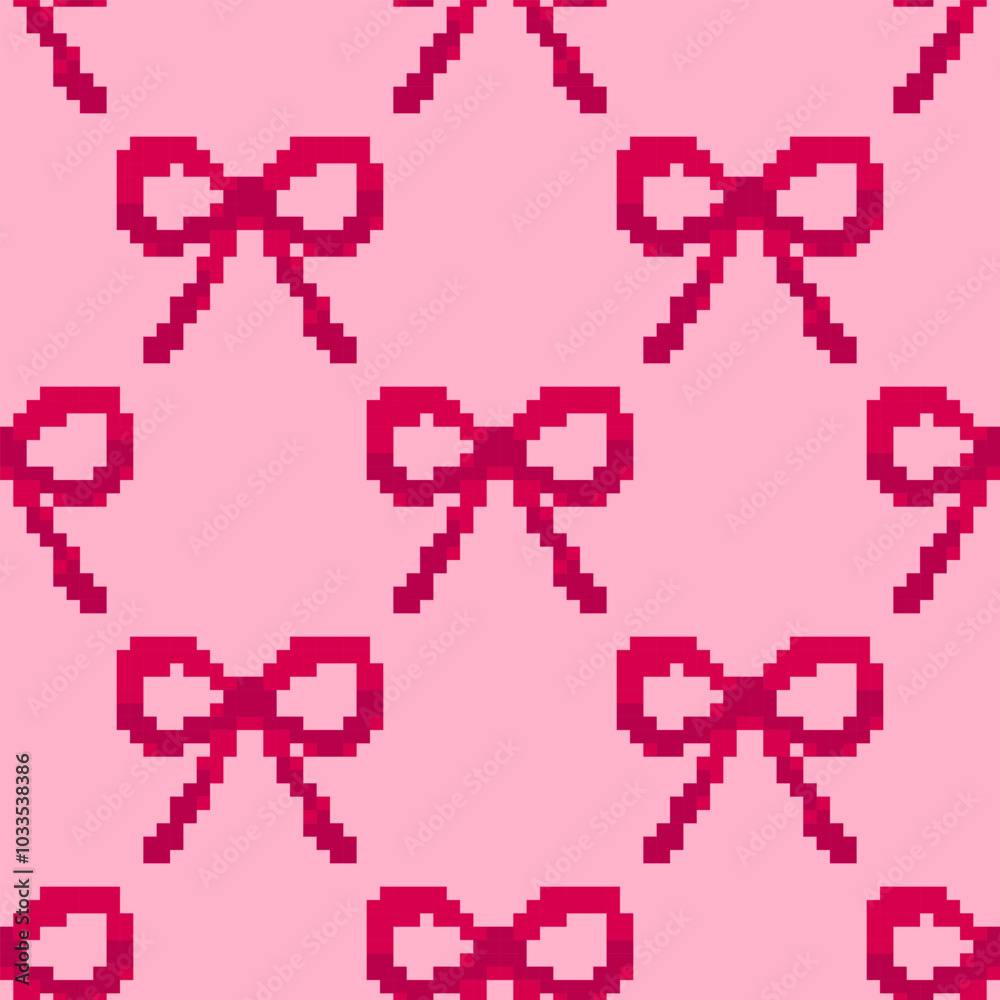 Pixel Art Red Bow Seamless Pattern Pixel Art Red Bow Seamless Pattern