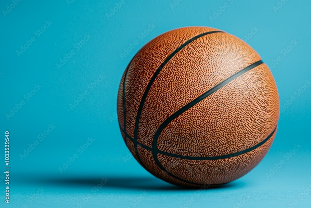 Obraz premium A close-up of an orange basketball placed on a blue background, highlighting sports, fitness, and an active lifestyle.