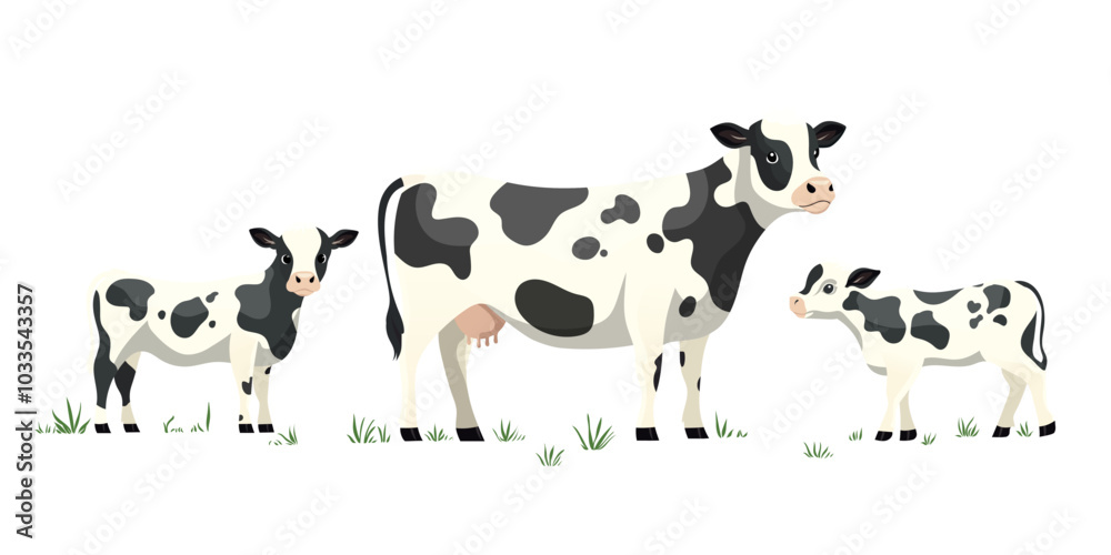 Holstein Cow Family Vector Illustration Holstein Cow Family Vector Illustration