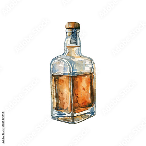 whiskey bottle vector illustration in watercolor style