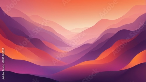 Abstract Mountain Landscape at Sunset: A stunning abstract representation of a mountain range at sunset, featuring vibrant gradients of orange, purple, and pink hues