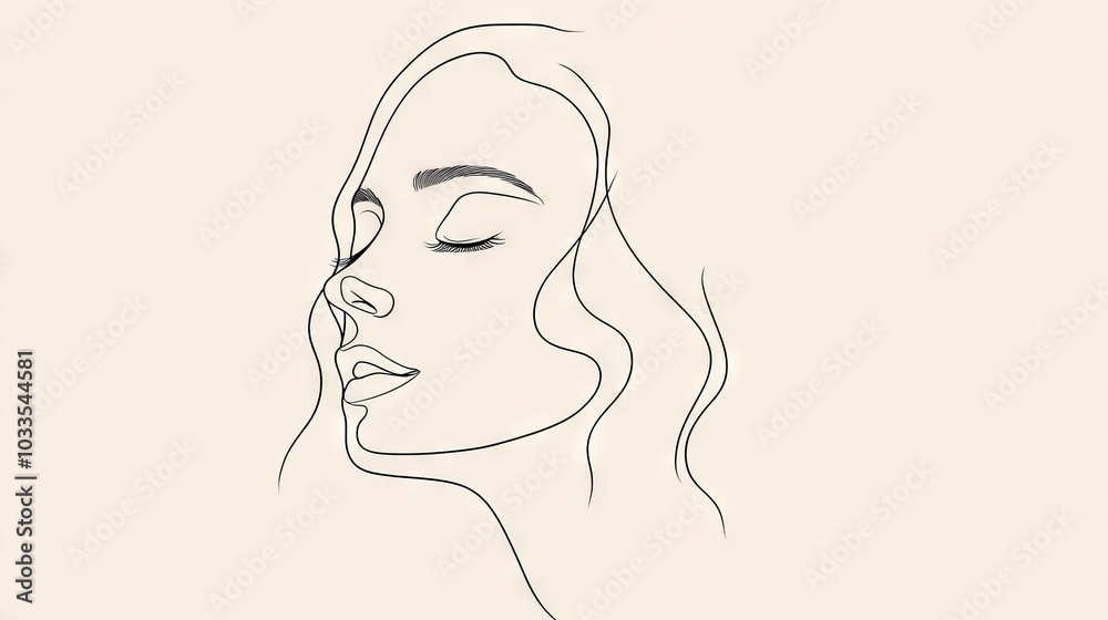Woman line art. Minimalist line drawing of a woman's face with closed eyes, symbolizing tranquility and serenity. Woman line art. Minimalist line drawing of a woman's face with closed eyes, symbolizing tranquility and serenity.