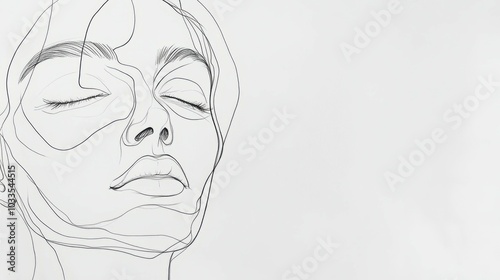 Line art woman portrait. Minimalist line art portrait of a woman with closed eyes. The lines create a sense of calmness and tranquility.