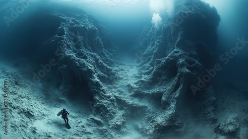 Into the Abyss: Scuba Diver Explores Underwater Volcanic Formations