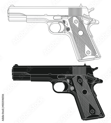 1911 Pistol Classic Royal Blue 45 ACP vector photo