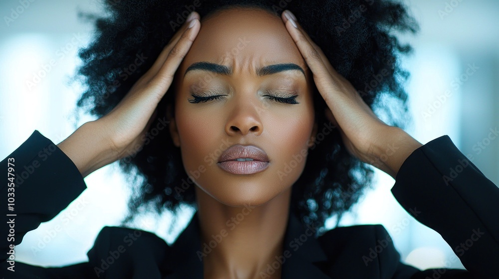 Stressed Businesswoman Experiencing Workplace Burnout and Mental Strain from Work-Life Balance Challenges
