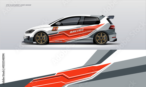 Racing Car branding mockup with racing wrap decal or livery design hatchback