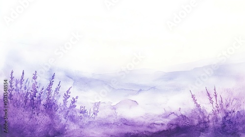 Lavender hills watercolor. Watercolor painting of lavender fields and hills, symbolizing tranquility and serenity.