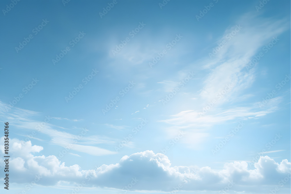 Fototapeta premium Summer blue sky cloud gradient fade white background. Beauty clear cloudy in sunshine calm bright winter air bacground. Wide vivid cyan landscape in environment day Outdoor horizon skyline spring wind