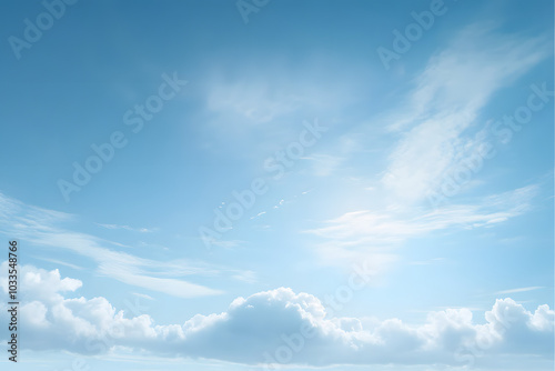 Summer blue sky cloud gradient fade white background. Beauty clear cloudy in sunshine calm bright winter air bacground. Wide vivid cyan landscape in environment day Outdoor horizon skyline spring wind