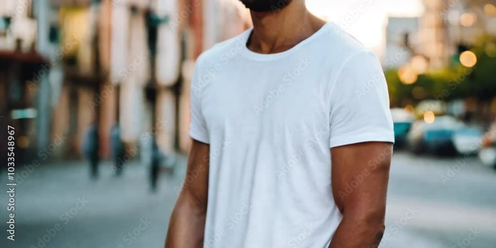 Stylish man in a white t-shirt standing in an urban setting, blending casual fashion with a modern city vibe. Ideal for lifestyle, fashion, and urban themes, focusing on simplicity and confidence. Stylish man in a white t-shirt standing in an urban setting, blending casual fashion with a modern city vibe. Ideal for lifestyle, fashion, and urban themes, focusing on simplicity and confidence.