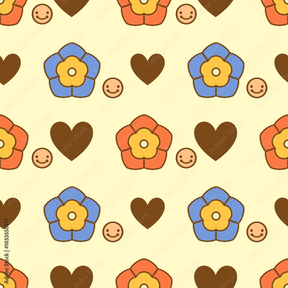 Obraz premium seamless pattern with smile and flower and heart