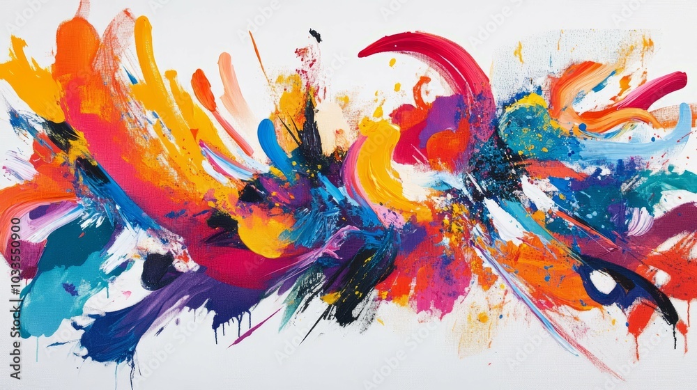 Obraz premium Abstract colorful art. Vibrant abstract painting with dynamic brushstrokes and a lively color palette.