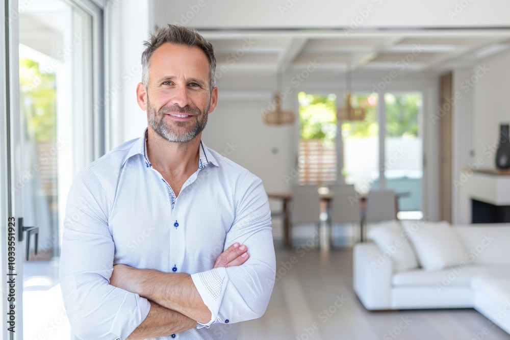 A cheerful businessman standing in a modern, bright office space while holding a tablet. His confident smile and casual yet professional attire create a welcoming and approachable atmosphere. A cheerful businessman standing in a modern, bright office space while holding a tablet. His confident smile and casual yet professional attire create a welcoming and approachable atmosphere.