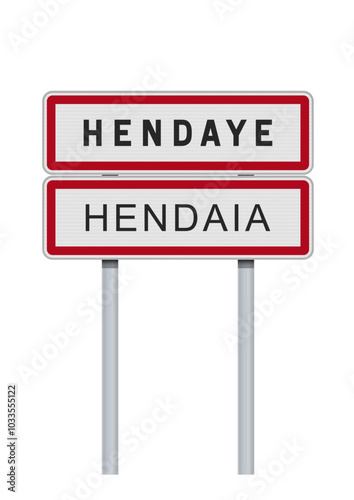 Panneau d'entrée de la ville d'Hendaye, Hendaia en basque (Pyrénées-Atlantiques) en vectoriel