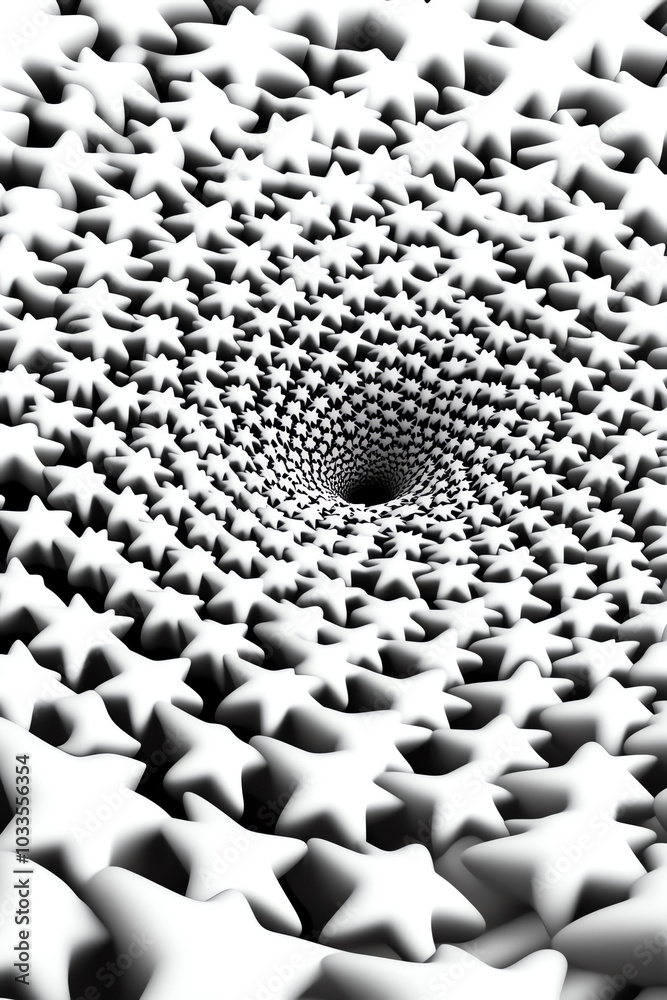 Fototapeta premium Spiral of white stars on a black background