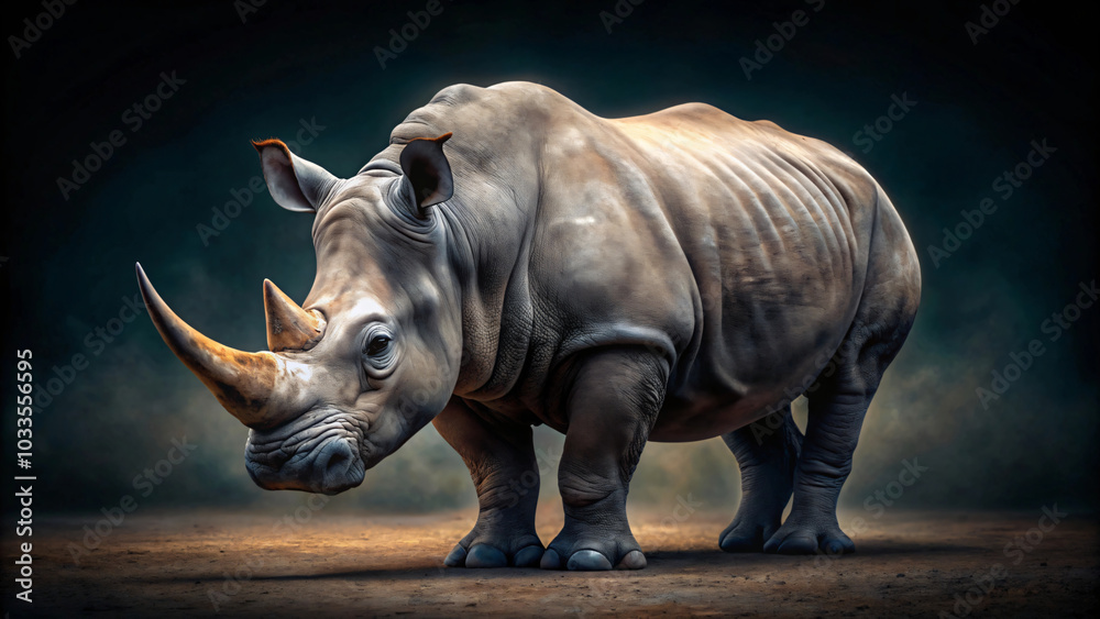 Fototapeta premium Grey white rhinoceros isolated on black background