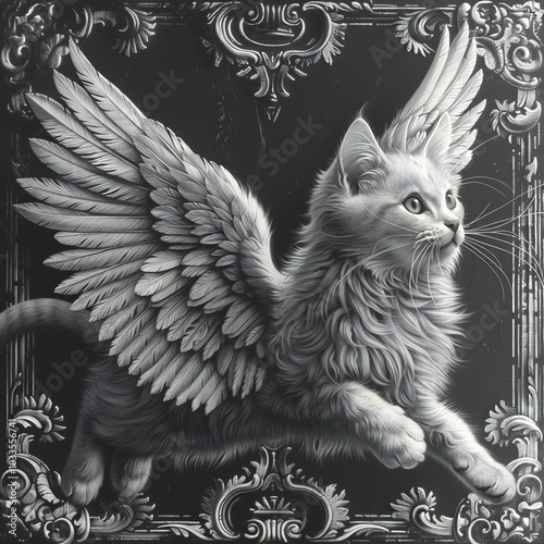 Whimsical Winged Cat Illustration photo