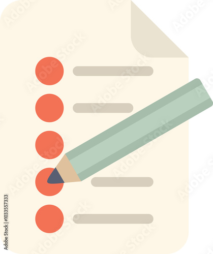 This vector illustration shows a pencil filling out a checklist on a sheet of paper