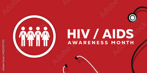 Hiv Aids Awareness Month. Peoples and stesthoscope. Great for cards, banners, posters, social media and more. Red background. 