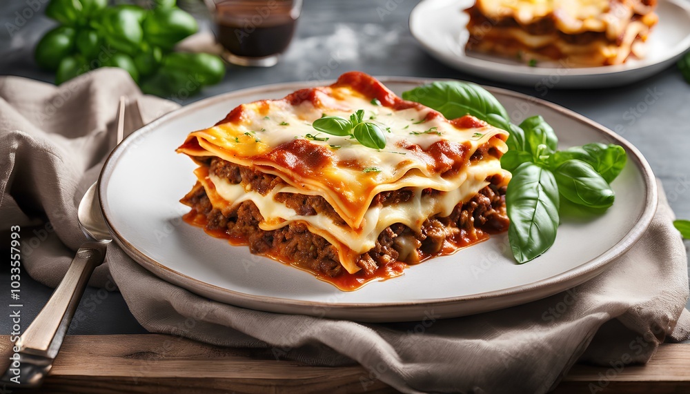 Traditional italian lasagna bolognese with minced meat and parmesan cheese Traditional italian lasagna bolognese with minced meat and parmesan cheese