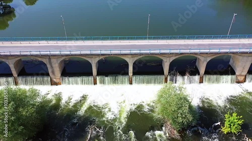 Manisa Salihli Adala Waterfall and Lake - high quality aerial view of Adala waterfall and lake from drone photo