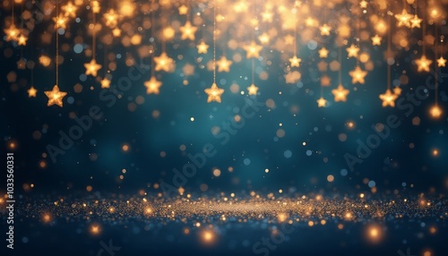 Wallpaper Mural Golden stars hang in the dark blue sky, creating a magical and festive atmosphere. The glowing lights against the deep background evoke feelings of wonder and celebration. Torontodigital.ca