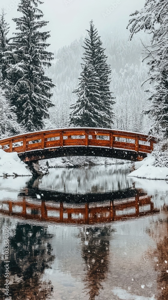 Snowy Wooden Bridge in Captivating Winter Landscape Snowy Wooden Bridge in Captivating Winter Landscape