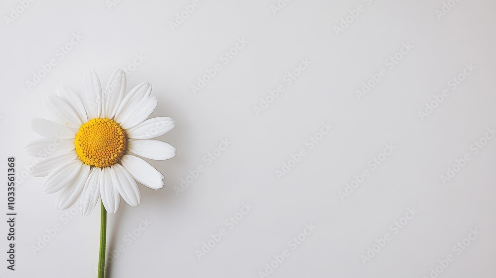 A beautiful daisy flower with white petals and a yellow center against a clean, minimalistic background. Perfect for nature themes. A beautiful daisy flower with white petals and a yellow center against a clean, minimalistic background. Perfect for nature themes.
