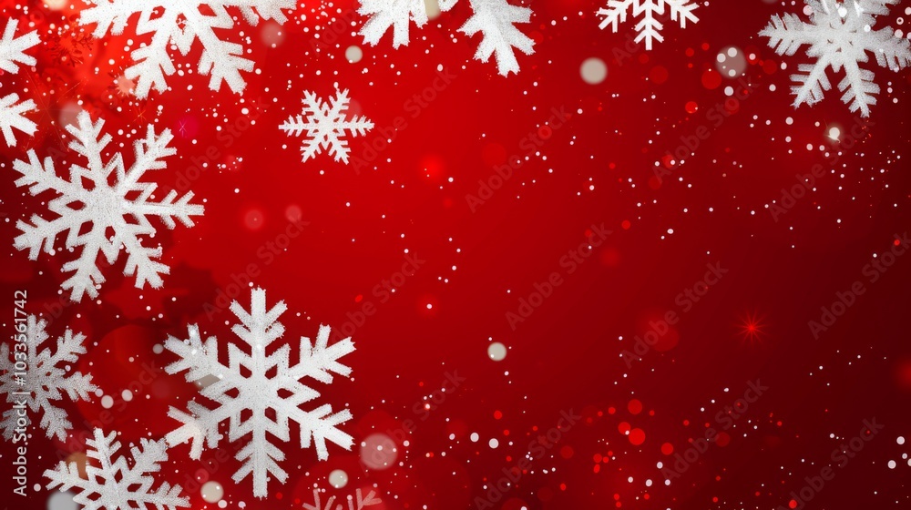 Festive Christmas Background with Red Base and White Snowflakes, Simple Style and Color Scheme, Flat Vector Graphic Design, High Resolution, Ideal for Text or Design Placeme Festive Christmas Background with Red Base and White Snowflakes, Simple Style and Color Scheme, Flat Vector Graphic Design, High Resolution, Ideal for Text or Design Placeme