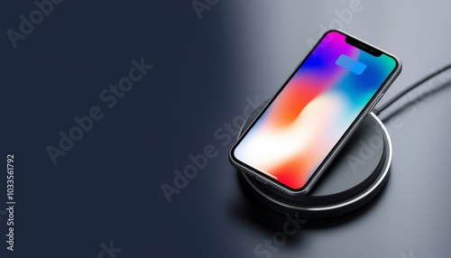 Wireless Charging Station with Smartphone on Black Background