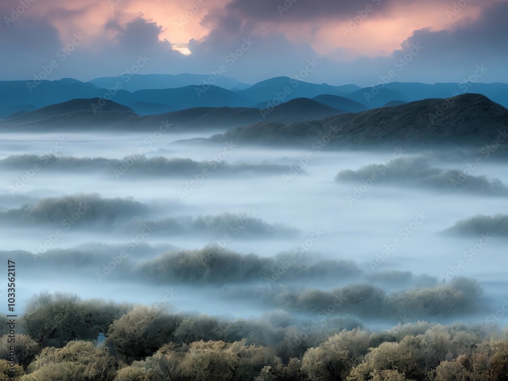 Fototapeta premium An image of mountains landscape with misty environment