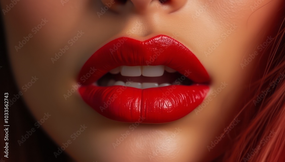 A close-up shot of a woman's glossy red lips, creating a bold and vibrant focal point. The image emphasizes beauty, style, and the allure of makeup. A close-up shot of a woman's glossy red lips, creating a bold and vibrant focal point. The image emphasizes beauty, style, and the allure of makeup.