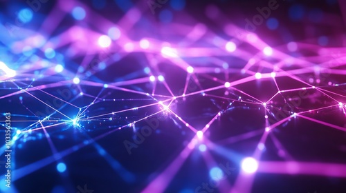 Neon network. Abstract background with glowing blue and purple lines, symbolizing connection and digital network.