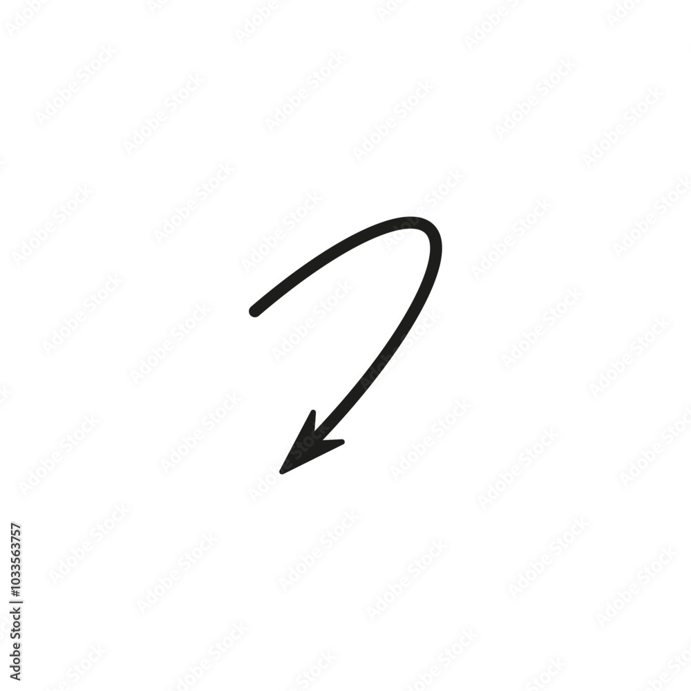 Semicircular thin arrow. Rounded curved shape. The semi circle arrow is moving and flies along a circular trajectory and path. Vector symbol. Isolated Illustration on white background. Semicircular thin arrow. Rounded curved shape. The semi circle arrow is moving and flies along a circular trajectory and path. Vector symbol. Isolated Illustration on white background.