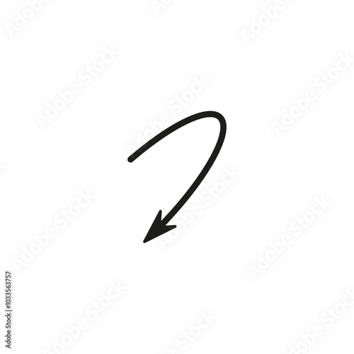 Semicircular thin arrow. Rounded curved shape. The semi circle arrow is moving and flies along a circular trajectory and path. Vector symbol. Isolated Illustration on white background.